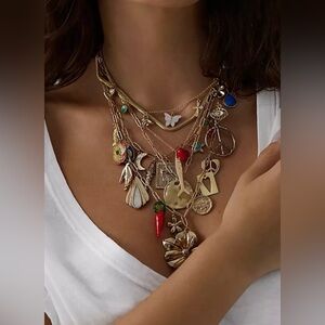 Free People Gold Charm Necklace with Colorful Accents